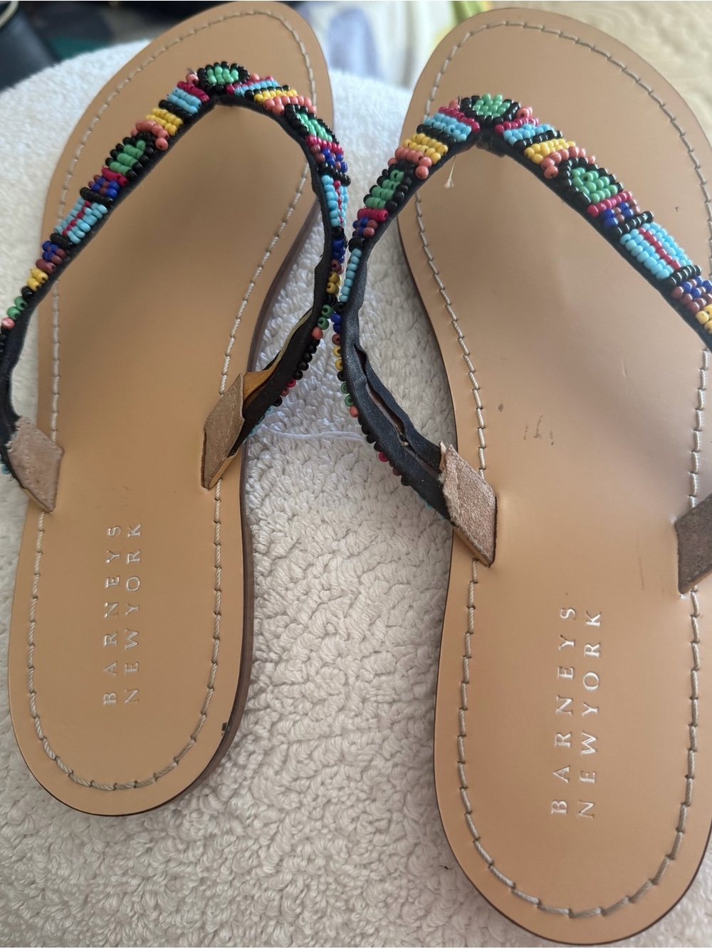 Beaded Multicolor Thong Sandals, great condition, size 39.
